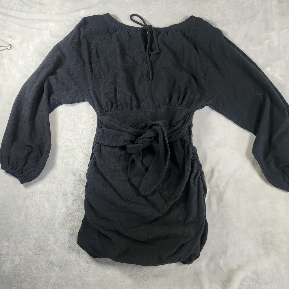 Free People Free The Only One Mini Dress Boho Ruched Cotton Black XS Keyhole‎